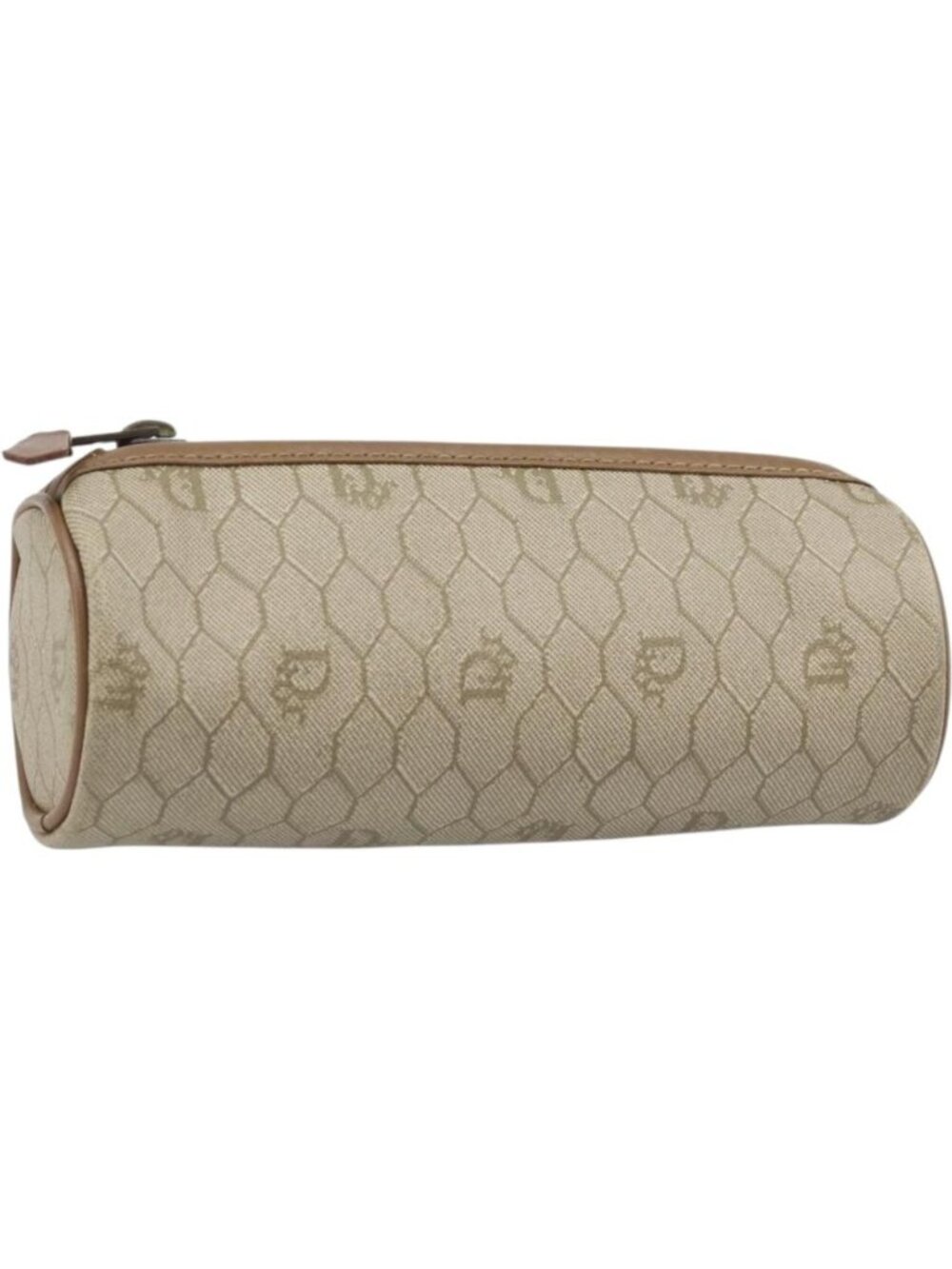 Christian Dior Honeycomb Canvas Pouch PVC Leather Beige